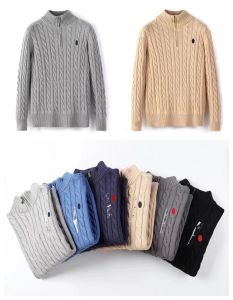 Mens Designer Polo Sweater Fleece Shirts Tjock Half Zipper High Neck Warm Pullover Slim Stick Stickers Small Horse Brand Cotton Sweatshirt
