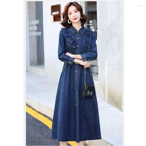 Casual Dresses Fashion Women's Dress 2023 Autumn Korean Long Denim Temperament midja Slim Elastic Elegant Jeans Female Vestidos