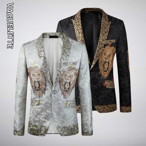 Мужские костюмы Blazers Vaguelette Luxury Brand Lion Pattern Blazer Men Men Fashion Stage Cave Свадебная вечеринка для певца жениха костюма 230824