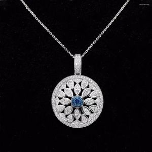 Correntes CN2023 Natureza Azul Diamantes Colares Sólidos 18K Ouro Branco 0.356ct Pingentes Para Presentes de Aniversário