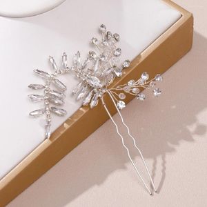 Hair Clips U-shaped Hairpin Wedding Accessories For Women Silver Color Crystal Clip Fork Girls Party Headdress Bride Jewelry