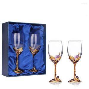 ワイングラスレトロエナメルクリスタルアイリスゴブレットシャンパンガラスウェディングパーティーカップバーデコレーションドリンクウェアギフト2pcs/set