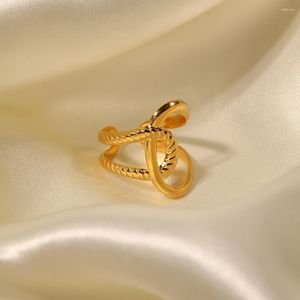 Küme halkaları paslanmaz çelik kaplama 18k altın moda basit geometri yüzüğü kadınlar için doğum günü hediyesi güzel mücevherler