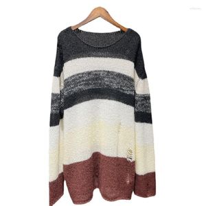 Frauenpullover Hohe Qualität 2023 Herbst Winter Frauen Gestreifte Muster Stricken Langarm Casual Schwarz Rosa Gestrickte Pullover