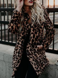 Женский меховый леопард Faux Hoat Женщины осень зима теплый толстый плюшевый куртк Женский винтаж на высокой улице повседневное покрытие с длинным рукавом