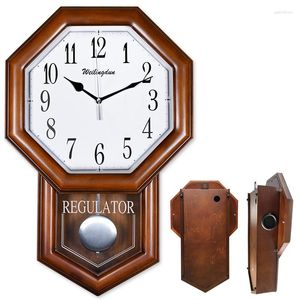 Wall Clocks Hourly Chime Clock Quality Wooden Case Octagonal WithPendulum Battery Powered Classy Home Decor Office Decorative