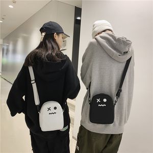 Evening Bags Black White Funny Cute Ghost Kawaii Women Canvas Bag Cartoon Harajuku Chic Ins Shopper Bag Women Shoulder Bags Large Capacity 230825