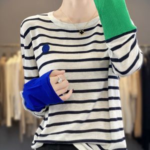 SWEATER Kobiet Pure wełniany Sweter Sweter Sweter zwinięty w pas paski Pullower Spring Spring Spring Autumn Casual Knit Fashion Top 230824