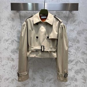 Damenjacken, Designer-Windbreaker, kurze Oberteile, individuelles Futter, zweireihige Knöpfe, Blasenärmel, kurzer Trenchcoat mit Frottee-Gürteljacke