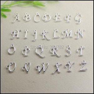 Andra 260st Silver Plated Metal Alphabet Letter / AZ Letters Charms europeiska pärlor för halsbandsmycken