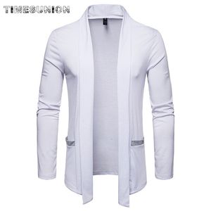 Suéter masculino masculino leve cardigan suéter xale gola aberta frente manga longa malha slim fit cashmere suéteres com bolsos jersey hombre 230824