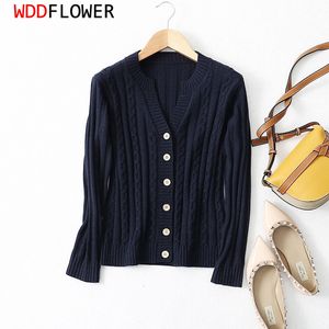 Women's Knits Tee's Real Mulberry Silk Cashmere Blend Crew Neck Buttons down Long Sleeve Cable Knit Sweater Cardigan Top Shirt LY034 230824