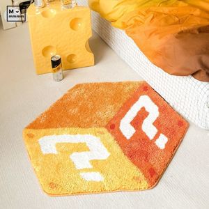 Tappeti Tappeto da comodino in peluche irregolare 3D Tappeto tufting giallo Punto interrogativo Cubo Accento trapuntato Camera da letto soffice accanto a Tappetini da gioco 230825