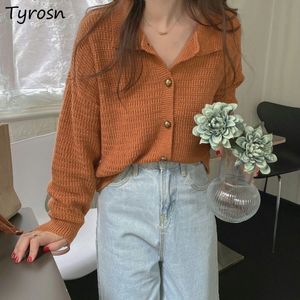 Women's Knits Tee Cardigans Turn Down Collar Streetwear All Match Cozy Tender Knitwear Spring Autumn Solid Fashion Sweaters Ulzzang Leisure 230824