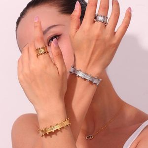 Bangle Trendy Double Sided Beads Irregular Surface Stainless Steel Bracelet For Women 18K Gold Plated Waterproof Daily Jewelry