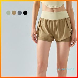 Pantaloncini da corsa con logo Estate Donna Falso in due pezzi Sport Asciugatura rapida Yoga Vita alta Morbida corda per saltare Fondo da palestra