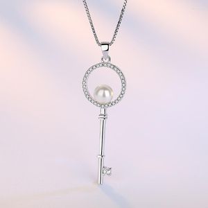 Chains Silver Plated Key Pendant Women's Pearl Fashion Necklace Sweater Chain Earring For Women Gift