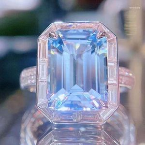 Klusterringar guild hn aquamarine ring fina smycken ren 18k guld naturliga blå ädelstenar 5.01ct