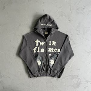 Erkek Hoodies Sweatshirt Kırık Planet Fermuar İkiz Alevleri Zip Hoodie Erkekler Düz Bacak Sweatpants BPM Ayın Kapşonlu Sweatshirt B3