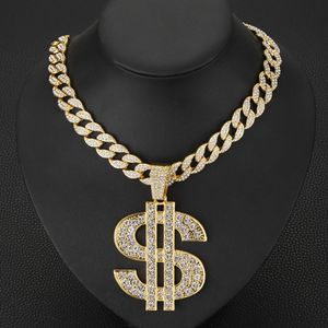 Europejski i amerykański naszyjnik hip-hopowy 20 mm pełny diamentowy dominujący złoty łańcuch i przesadzony w Miami Cuban Chain Hiphop Rap Akcesoria