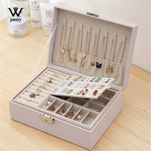 Ny multifunktion White Leather Jewelry Box Travel Organizer Halsband örhänge Ring förvaring för kvinnliga gåvor 230814