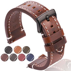 Titta på band Oil Wax Cow Leather Watchband för Galaxy 3 4 5 Rem män tjocka 7 färger handledsband 18mm 20mm 22mm 24mm bälte 230825