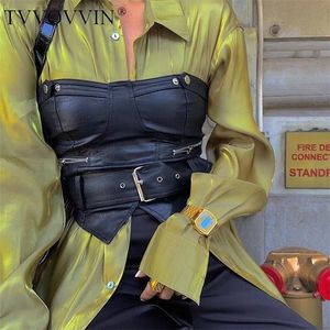 Men's Body Shapers TVVOVVIN Women Sweetheart Neckline PU Bandeau Corset With Waist Belt Faux Leather Crop Top Zip Detail U8M1 230825