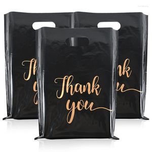 Envoltório de presente 10 pcs preto obrigado sacos de embalagem de plástico portátil para festa de casamento de aniversário pequena empresa supplie