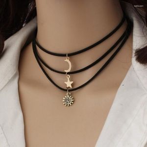 Łańcuchy 3PC/set Sun Moon Star Naszyjnik Czarny Choker Panie