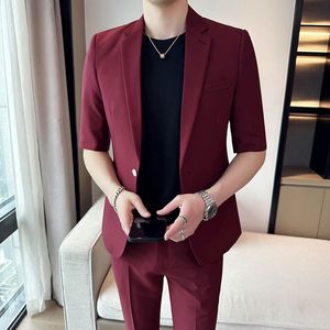 Erkekler Suits Blazers Jacketpants Şık Yaz Yarım Yardımcı Slim Renk Slim Fit Sıradan İş Takımı Düğün Damat Smokin Ternos 230824