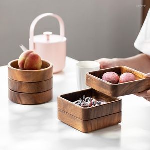 Plattor valnöt träplatta fyrkantig bricka japanskt bordsartikel hushåll enkel konfekt. Liten rund skål kreativ stapelbar