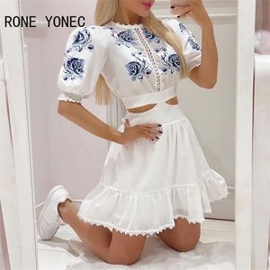 Basic Casual Dresse Casual Round Collar Lace Hem Half Long Lantern Sleeves Hollow Out Floral Print Casual A-line Mini sweet Dress 230824