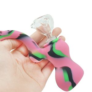 Cachimbos coloridos de silicone Stinger Sherlock Bubbler Mini Oild Burner Hand Water Pipe 5 cores com tigela de vidro para atacado tipo reto