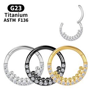 Titanium Helix Piercing Zircon Nose Ring Hoop Membran Guldbrosk Kvinnor Tragusklickare örhängen septum Body Jewelry