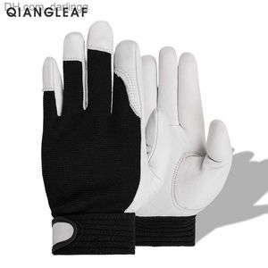 Qiangleaf Sheepskin Leather Sport Driver Mechanic Working Glove Industrial Safety Gloves Protective Wholesale Men's Mitten 508my Q230825