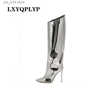 Boots Thigh High Boots Candy Color Mirror Leather Women Knee High Boots High Heels Stilettos Runway Shoes for Women High Heel Boots T230824