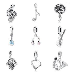 Lose Edelsteine Original 925 Sterling Silber Charm Bead Musik Note Gitarre Klavier Kopfhörer Fit Armband DIY Frauen Schmuck Dropship