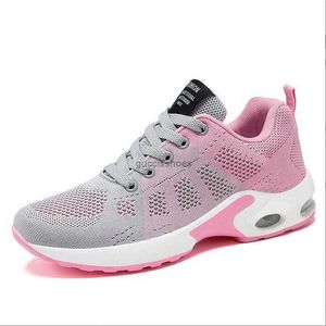 Sapatos rosa femininos 2022 comércio exterior novo sapato casual respirável leve mãe sapatos rendas almofada de ar tênis esportivos transfronteiriços