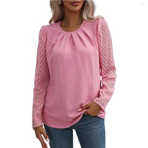 Camicette da donna 2023 Moda autunno pieghe O-Collo Donna Donna Elegante manica lunga in chiffon Camicie Donna Casual Top