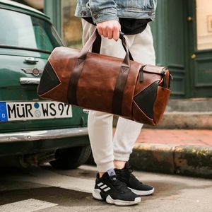 Sacos ao ar livre de couro ginásio fitness saco para homens viagem duffle sapatos bagagem duffel vintage bolsas ombro crossbody esportes lado