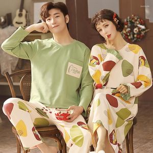 Women's Sleepwear Spring Autumn Pajamas Comfortable Cotton Cartoon Homewear Men Long Sleeve Couple Loose Home Clothing Set