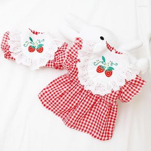 Dog Apparel Summer Dress Plaid Cherry Pet Teddy Cat Thin Kitten Princess Skirt Strawberry Clothing