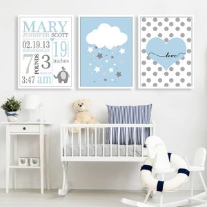 Leinwand-Malerei, Cartoon-Elefant, Stern, blau, personalisierbar, Kinderzimmer-Dekoration, neues Baby-Geschenk, Wandkunst, Bild, Poster, Druck, Jungenzimmer-Dekor, ohne Rahmen, Wo6