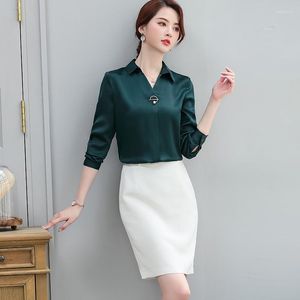 Blusas femininas moda mulheres camisas verde escritório senhoras 2 peça saia e tops define trabalho wear ol estilos