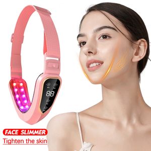 Face Massager Lifting Device LED Pon Therapy Slimming Vibration Massager Double Chin V-shaped Shaped Cheek Lift Belt Machine 230824