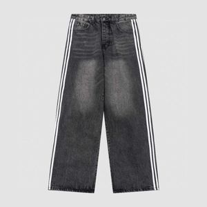 2024 Мужские джинсы Balencisgs Ceiling Ba Family Co, фирменные три перемычки с боковой лентой, широкие брюки, прямые джинсовые брюки-трубы для мужчин и женщин36msdpp