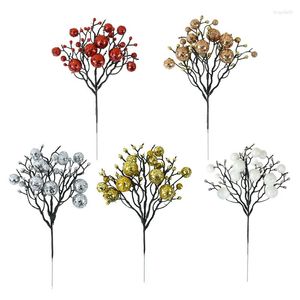 Dekoratif Çiçekler 1/2pcs Noel Glitter Meyveleri Yapay Çiçek Altın Gümüş Kiraz Berry Twig Noel Ağaç Süs Diy Çelengi