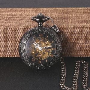 Zegarki kieszonkowe 8942 BLACK MECHANical Roman Skala rzeźbiła duża mechaniczna kieszonkowa zegarek 230825