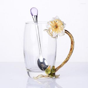 Weingläser Emaille Farbe Tasse Anzug Kristall Blume Mutter Geschenkverpackung Teeset Duftkaffee Rot Frühstück Glasbecher 2/Sets Handgefertigt