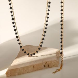 Pendant Necklaces DEAR-LIFE Bohemian Style Black Bead And Glass Stone Double Layer Necklace Sliced Women's Jewellery